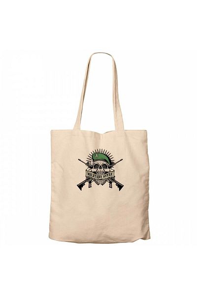 Z zepplin Military Style Skull Logo Cream Canvas Tote Bag