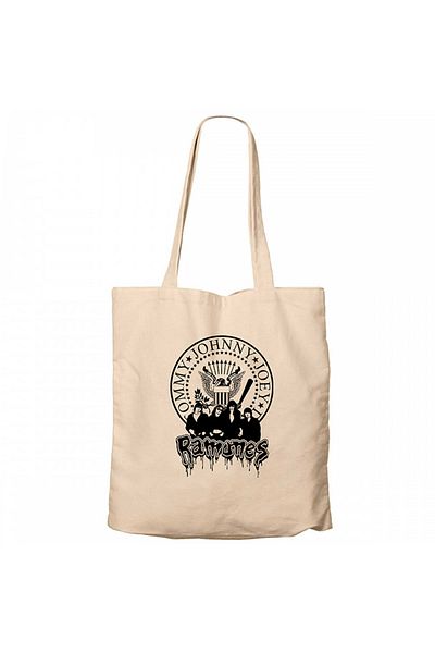 Z zepplin Ramones Text and Group Cream Canvas Tote Bag