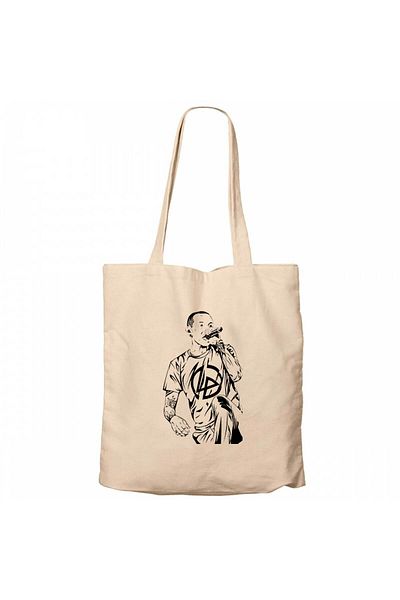 Z zepplin Linkin Park Chester Graffiti Cream Zippered Cloth Bag Gabardine