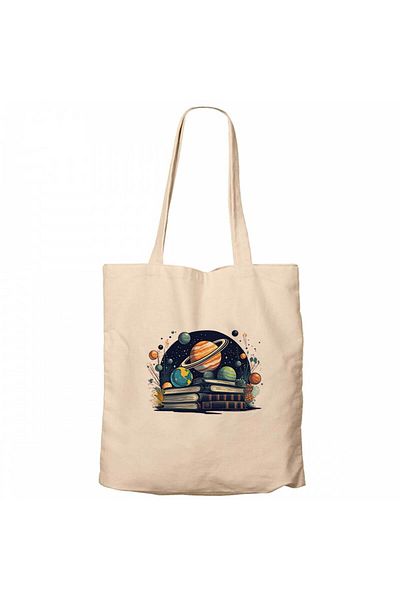 Z zepplin Book Planets Cream Zippered Cloth Bag Gabardine