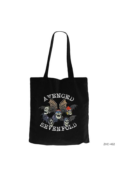 Z zepplin Avenged Sevenfold Skulls Μαύρη υφασμάτινη τσάντα με φερμουάρ Gabardine