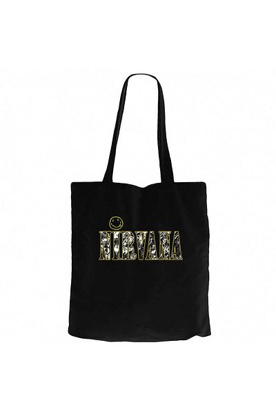 Z zepplin Nirvana Logo and Text Black Canvas Cloth Bag