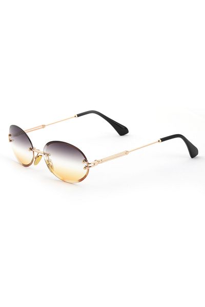 Angel Eyes Rimless Gradient Black-Yellow Glass Sunglasses,