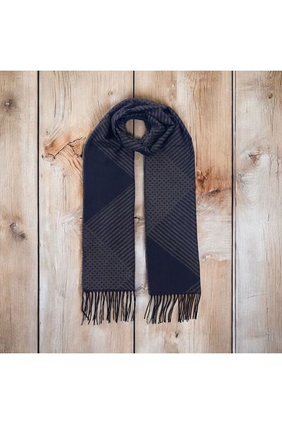 Sarar Navy Blue Gray Plaid Patterned Cashew - Double Sided Kl-20