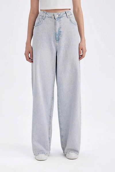 DeFacto Pantaloni largi, largi, cu talie normală, cu picior extra lat, spălați cu jeans D9227AX24WN