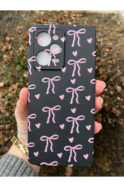 OVADA Xiaomi Redmi Note 12 Pro 5G Uyumlu Kalp ve Kurdele Desenli İçi Kadife S...