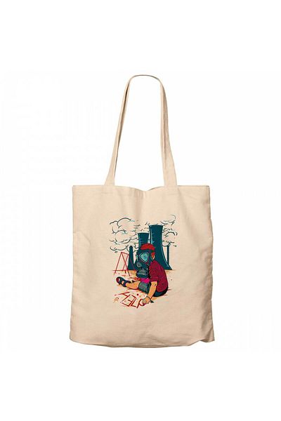 Z zepplin Gas Mask Boy Cartoon Cream Zippered Cloth Bag Gabardine