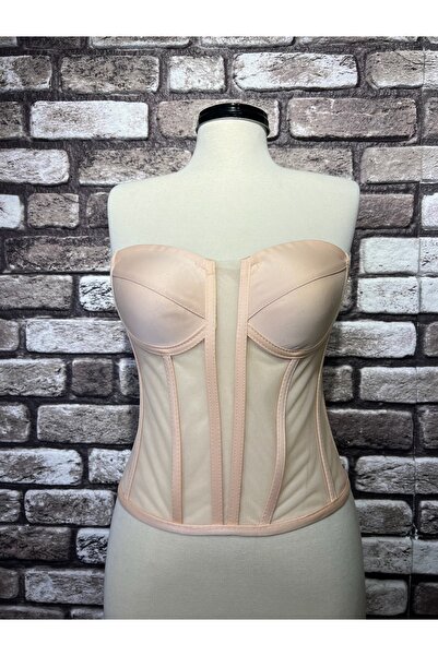 Metay Design Transparent Tulle Corset - Split Neck Salmon Model