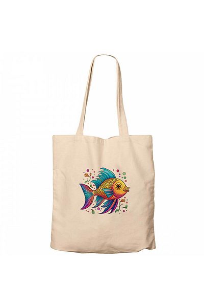 Z zepplin Colorful Fish Cream Zippered Cloth Bag Gabardine