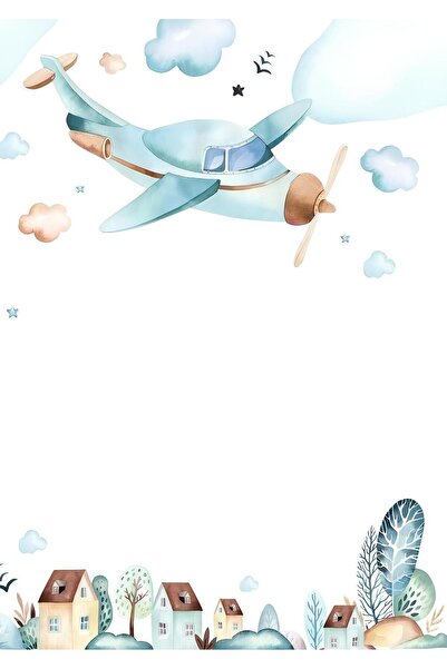 Rana İkra Art Uçak Temalı Doğum Günü Davetiyesi Kartı (25 Adet) (YAZISIZ)