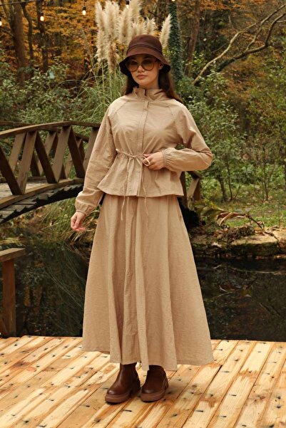 ZÜLAYS Kloş Paraşüt Etek Takım Camel