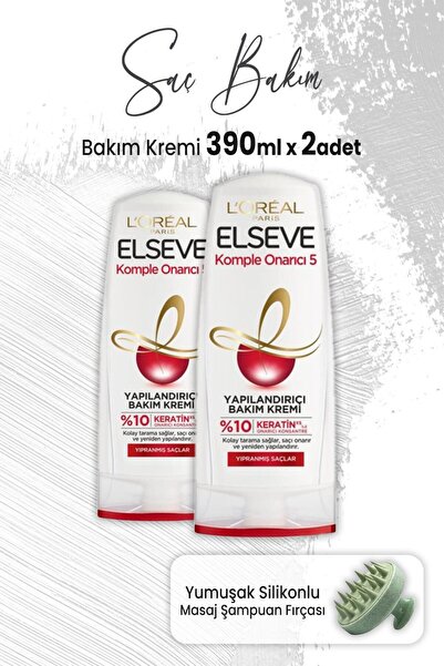 ELSEVE Komple Onarıcı 5 Yapılandırıcı Krem 390 ml x 2 Adet ve Masaj Şampuan F...