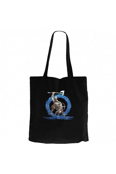 Z zepplin God of War Ragnarok Kratos Atreus Cartoon Black Canvas Tote Bag