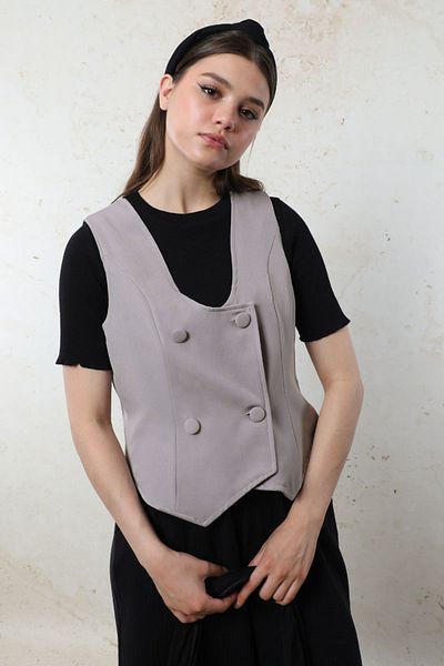 ZÜLAYS Gray Deep Collar Vest