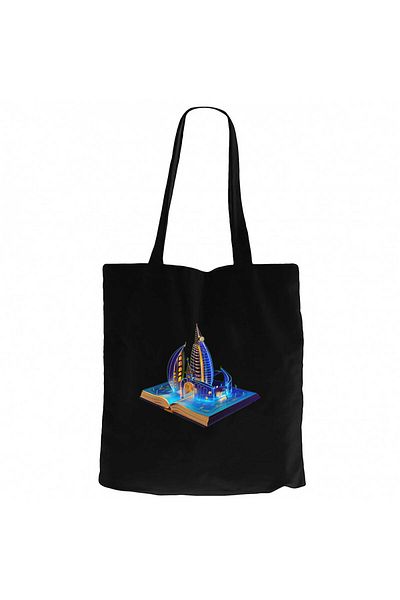 Z zepplin Burj Al Arab Dubai View Book Black Canvas Tote Bag