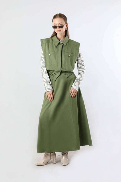 ZÜLAYS Elastic Vest Skirt Set Khaki