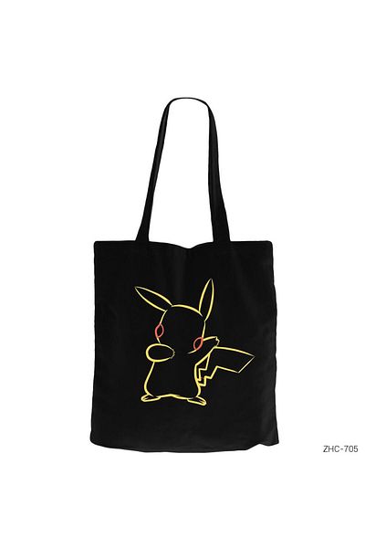 Z zepplin Pokemon Pikachu Line Black Zippered Cloth Bag Gabardine