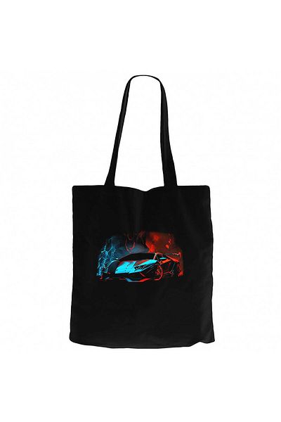 Z zepplin Lamborghni Blue Red Neon Black Canvas Tote Bag