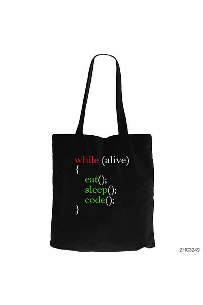 Z zepplin Eat Sleep Code Developer Black Canvas Cloth Bag