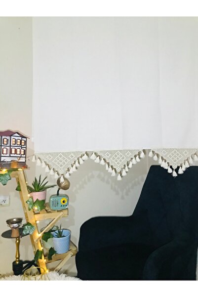 Buldan Tekstil doğal keten natural otantik el dantelli perde en x boy şeklind...