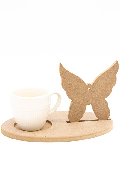 na neşeli ahşap Kelebek Temalı Ahşap Bardak Altı, Mumluk ve Dekor Seti - Kahv...