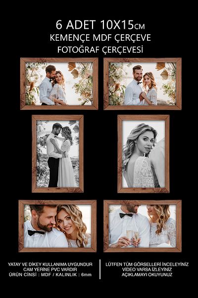 Bytwo 6 PCS 10X15 KEMENÇE WOODEN FRAME MDF - PLEXY FRAME WITH PHOTO