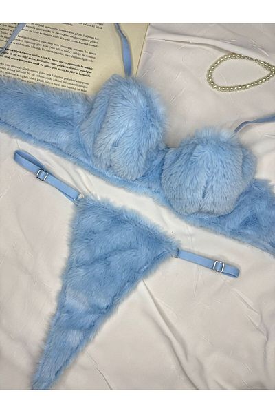 ROZENİN LINGERIE Set de lenjerie intimă din pluș cu textura moale Baby Blue