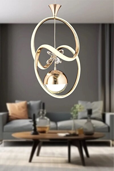 EY-EL TASARIM Badem Modern Sarkıt Led Avize 3 Renk Toplu Kelebek Taşlı Gold Kaplamalı