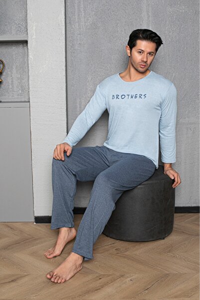 CALİA Erkek Coton Pamuk Uzun Kol Pijama Takımı Mevsimlik Ürün