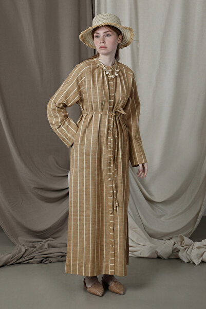 ZÜLAYS Yırtmaçlı Keten Uzun Tunik Taba