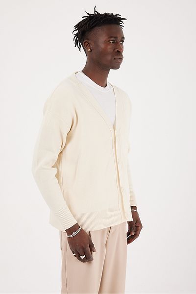 EKSİ-1 Men's V-Neck Buttoned Basic Knitwear Cardigan