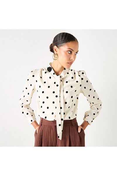 2Xtremz All-over Polka Dot Print Top With Pussybow Neck