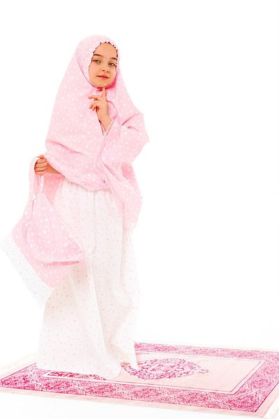 elanesa Girl's Prayer Dress Cotton 4 Piece Set Pink Printed