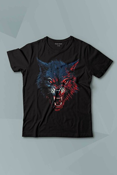 Kendim Seçtim Детска тениска - бордо синьо, щампа вълк вълк, червено синьо че...