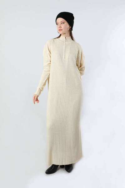 ZÜLAYS Balıkçı Yaka Triko Elbise Krem