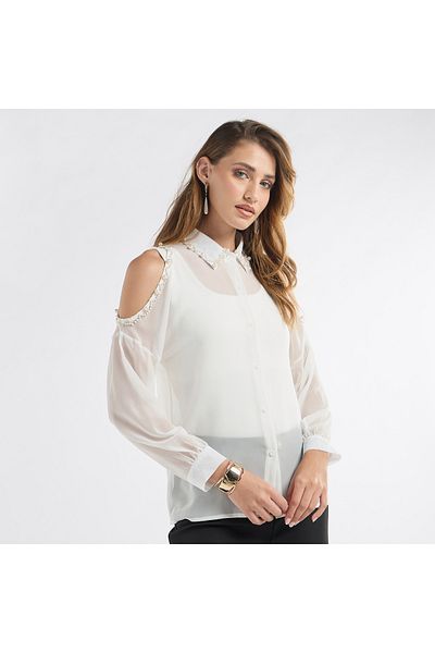 FAV SHEER SHIRT WITH PEARLS
