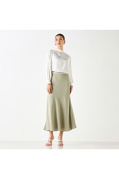 Iconic Jacquard Textured High Neck Top With Long Sleeves