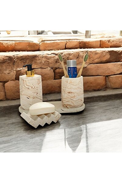 Chiko Mall Σετ μπάνιου από σκυρόδεμα πολλαπλών χρήσεων σε μαρμάρινο κομψότητα - 4 τεμάχια