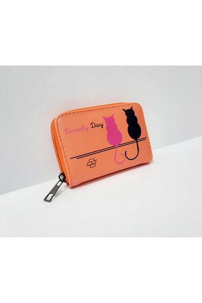 renkli çiçekler Women's Wallet 12.5X8.5 cm Orange Color Cat Pattern Women's Wallet