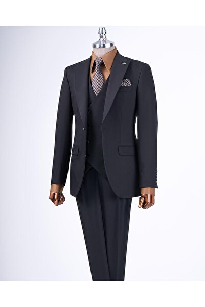 TerziAdemAltun İtalyan stil ceket yelek pantolon takım elbise Siyah T8614