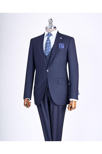 TerziAdemAltun Navy Blue Italian Style Jacket Vest Pants Suit - T12013