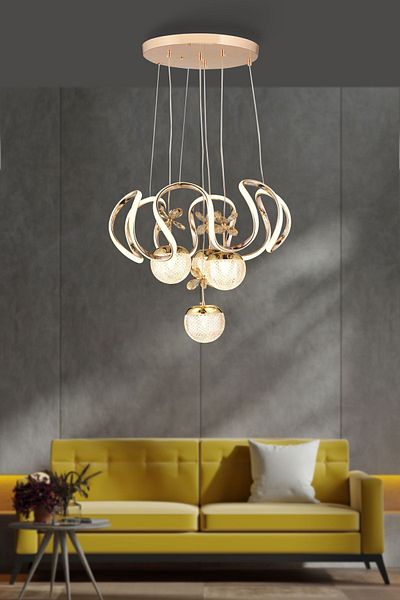 EY-EL TASARIM Gold Plated Modern Pendant Lamp - Maxi Bulk Stone Chandelier, 3 Colors