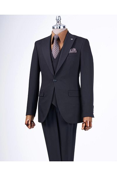TerziAdemAltun Italian Style Jacket Vest Pants Suit Black T8614