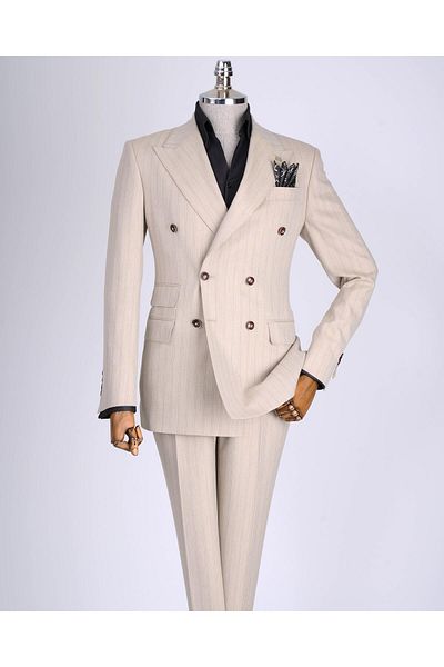 TerziAdemAltun Stil italian slim fit cu dungi dublu piept pantaloni costum nurcă T13494