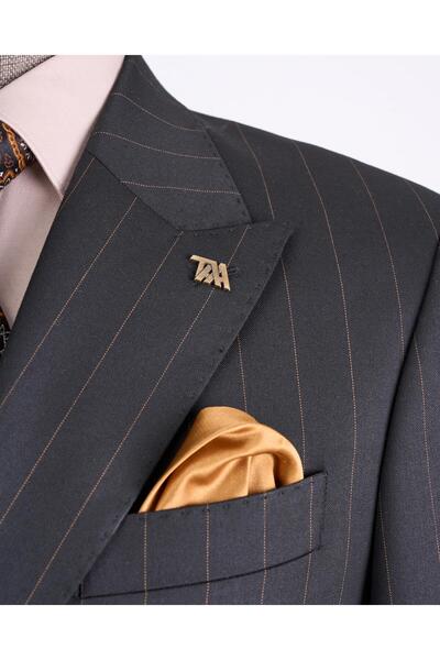 TerziAdemAltun İtalyan stil slim fit çizgili kruvaze ceket pantolon takım elbise siyah T13191