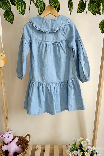 DFN Rochie din denim cu nasturi cu guler pentru bebeluși