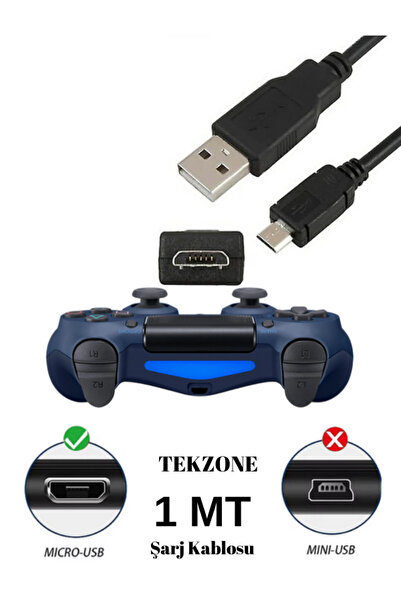 TEKZONE Ps4 Kol Şarj Kablosu 1mt Şarj Kablosu Tam Uyumlu Hizli Şarj