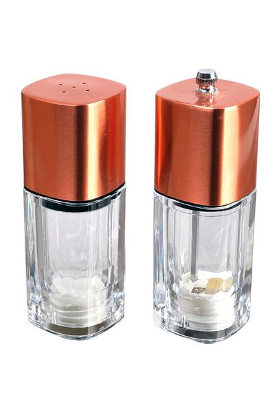 SAFA Acrylic Salt and Pepper Dispenser Set with Brass Lid 2-Piece