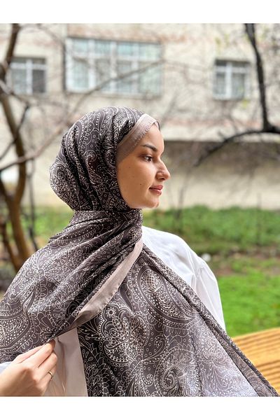 shalby Dark Brown Mink Hijab Paisley Cotton Shawl