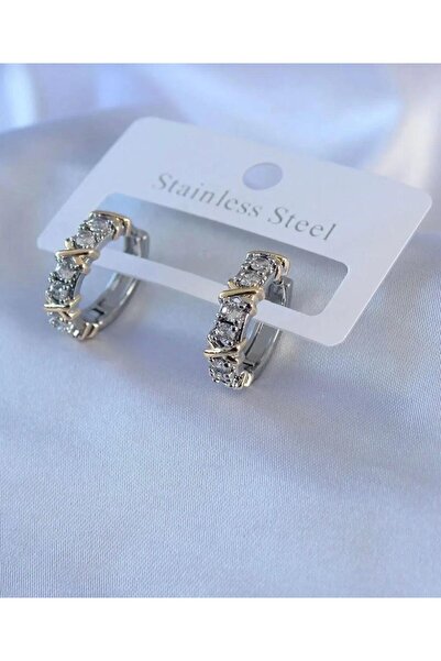 jewerlryword Çelik Gümüş Renk Zirkon Taşlı Xoxo Model Küpe